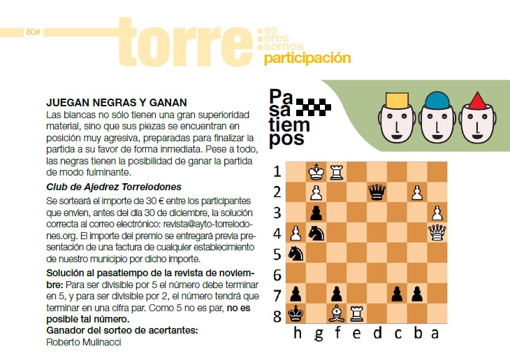 Un nuevo problema de ajedrez en la revista Torre